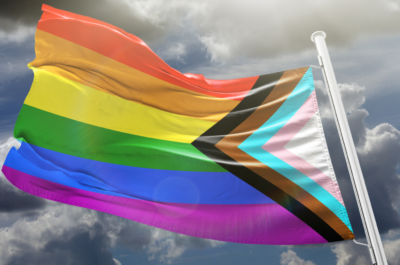 Pride flag blowing in the wind